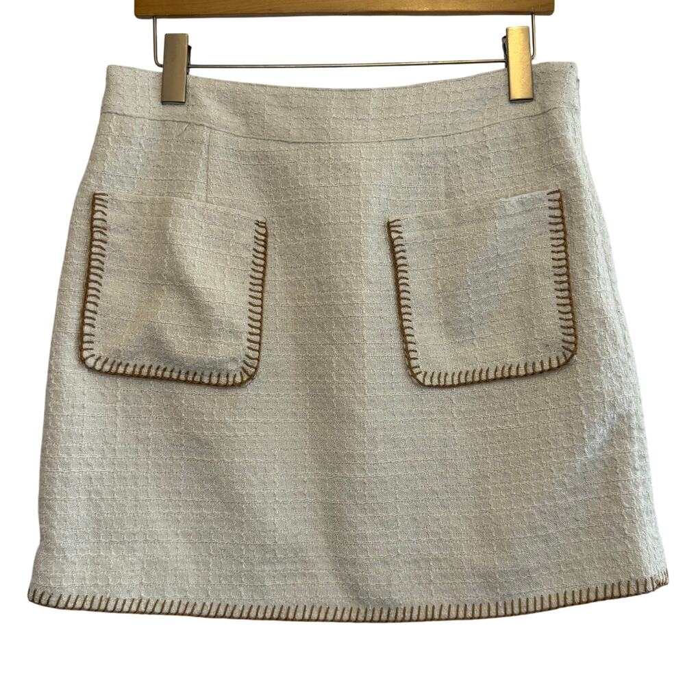 Sam Edelman Boucle Skirt Large Cream Textured Mini Pockets Mod Preppy Style